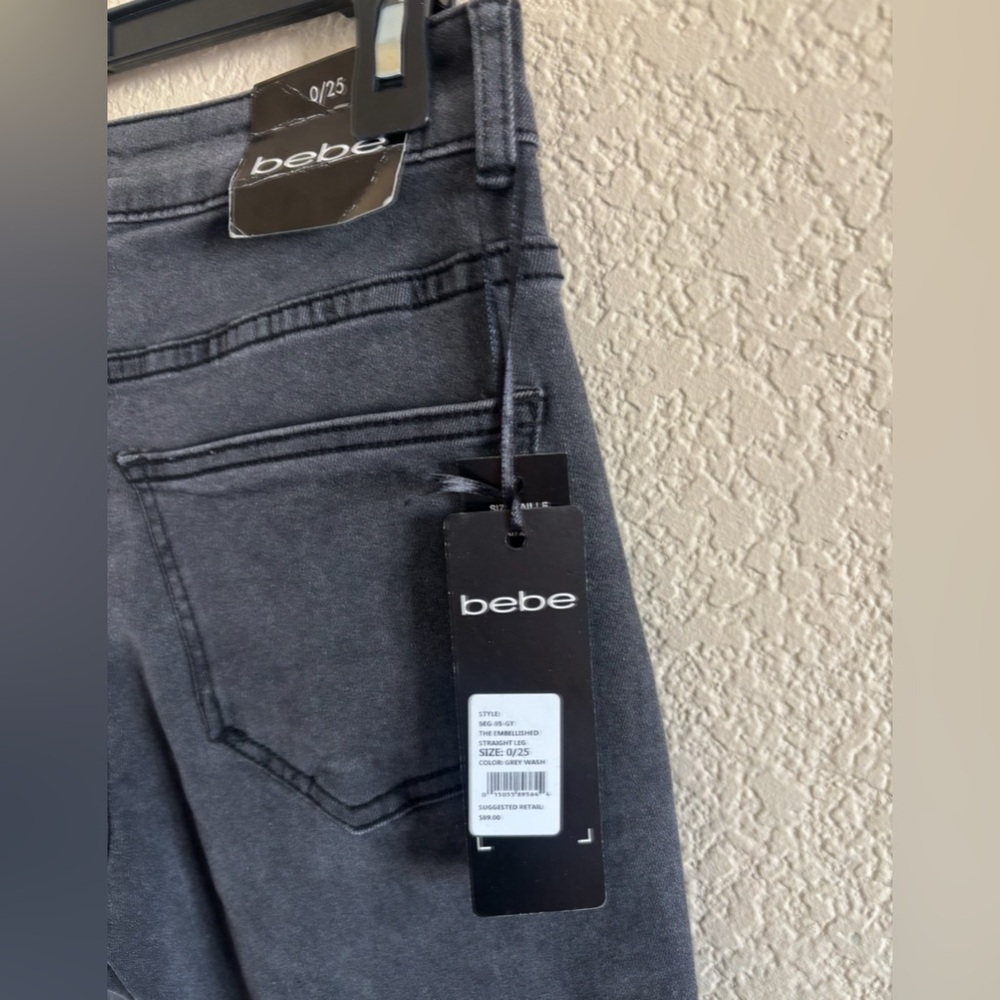 Bebe dark embellished straight leg jeans New - Picture 7 of 7